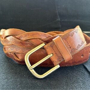 J. Crew Brown Leather Braided Embossed Belt Vintage Feel- Large